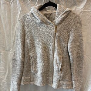 Lucky Brand Cream & Gray Hooded Zip Teddy Jacket